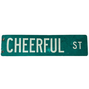 Vintage Metal Street Sign Authentic CHEERFUL ST Retired Road Sign Wall Decor